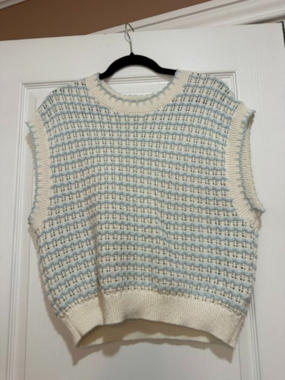 Altar’d State Blue Cream Knit Sweater Vest Large